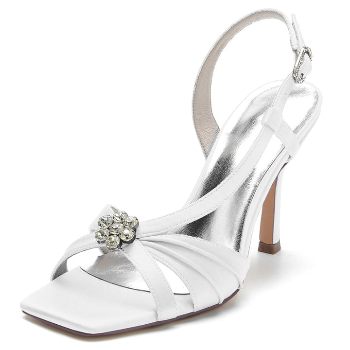 Women's Wedding Shoes Stiletto Heel Buckle Bridal Shoes with Rhinestone & Ruffles
