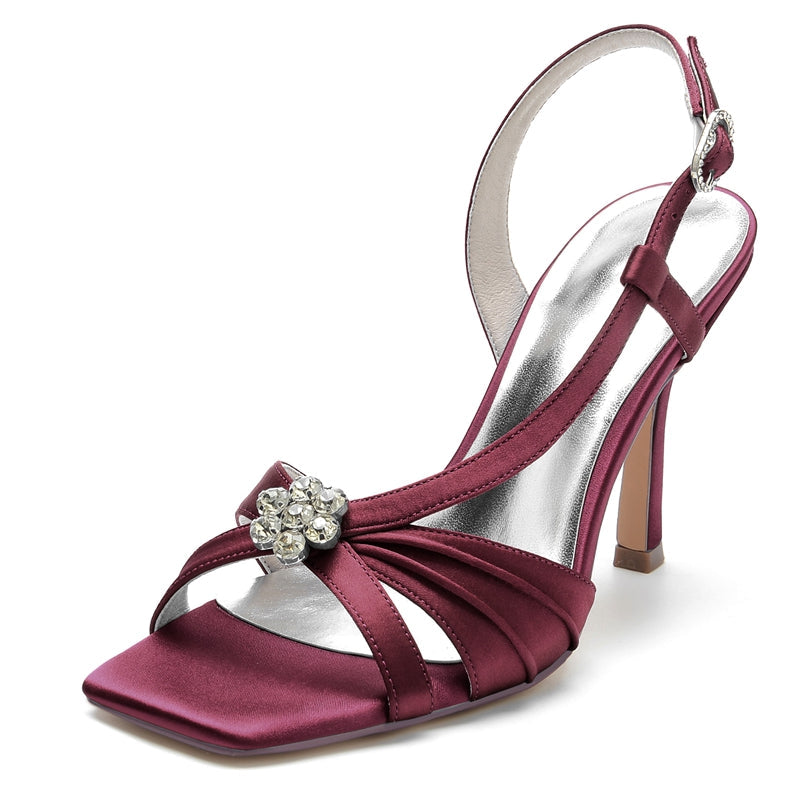Women's Wedding Shoes Stiletto Heel Buckle Bridal Shoes with Rhinestone & Ruffles