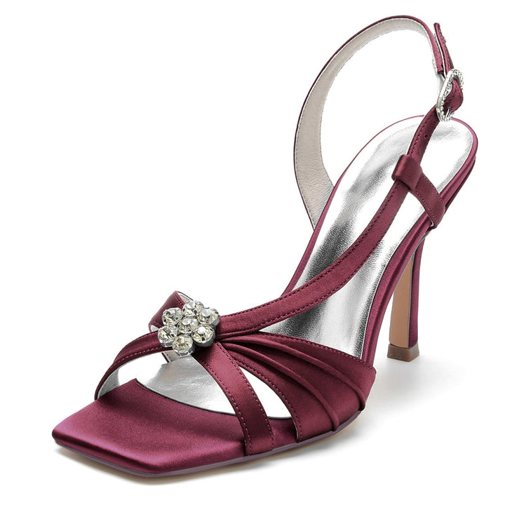 Women's Wedding Shoes Stiletto Heel Buckle Bridal Shoes with Rhinestone & Ruffles