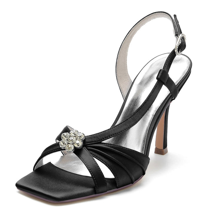 Women's Wedding Shoes Stiletto Heel Buckle Bridal Shoes with Rhinestone & Ruffles