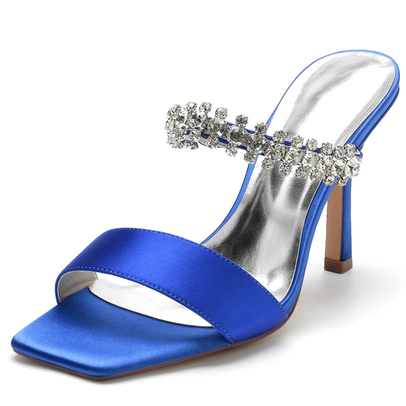 Women's Wedding Shoes Opened Toe Stiletto Heel Slip-On Bridal Shoes with Rhinestone