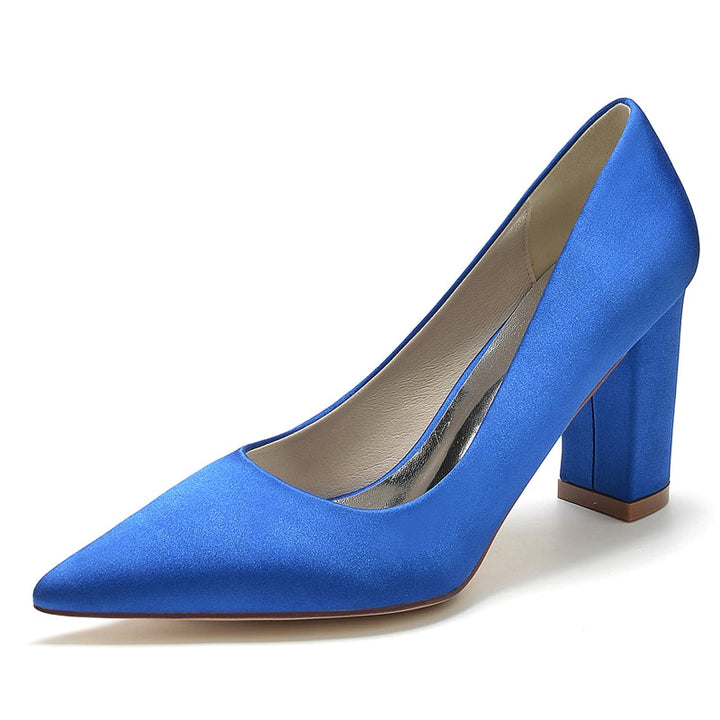 Women's Wedding Shoes White Pointed Toe Block Heel Simple Elegant Bridal Shoes