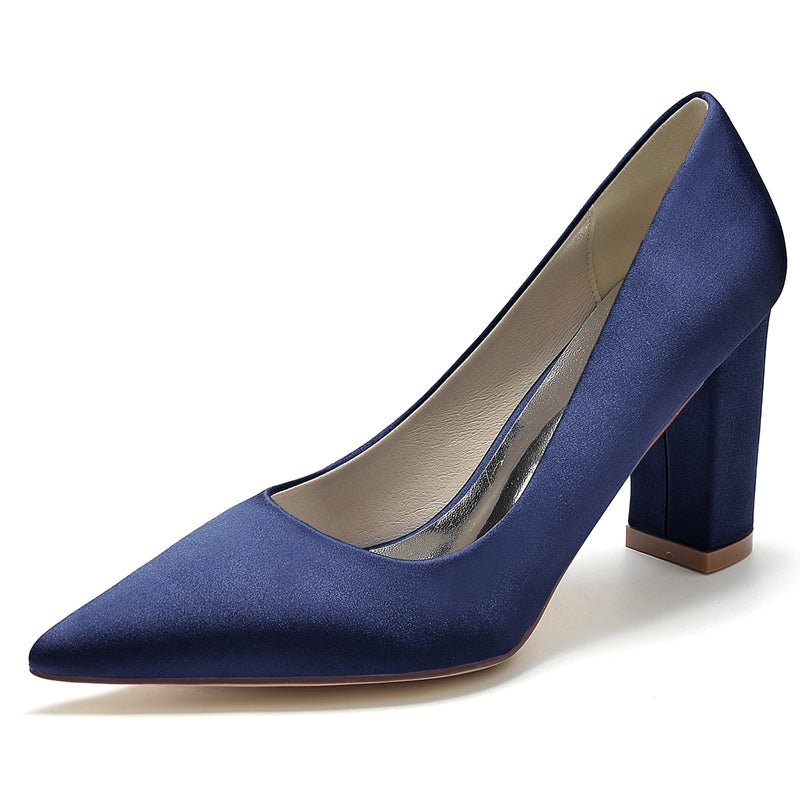 Women's Wedding Shoes White Pointed Toe Block Heel Simple Elegant Bridal Shoes