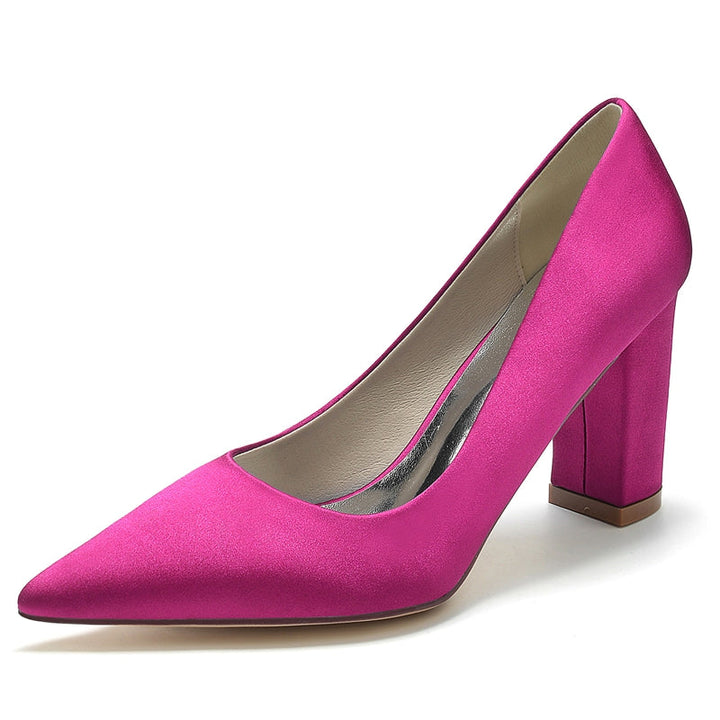Women's Wedding Shoes White Pointed Toe Block Heel Simple Elegant Bridal Shoes