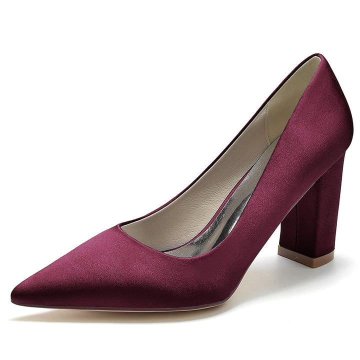 Women's Wedding Shoes White Pointed Toe Block Heel Simple Elegant Bridal Shoes