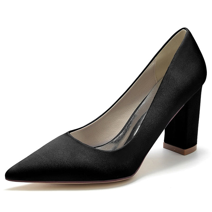 Women's Wedding Shoes White Pointed Toe Block Heel Simple Elegant Bridal Shoes