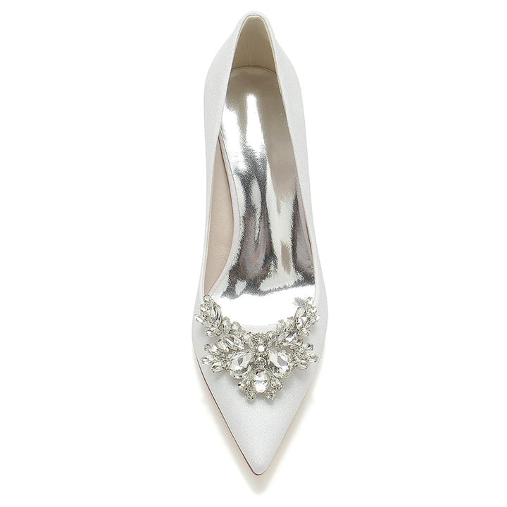Women's Wedding Shoes Pointed Toe Chunky Heel Elegant Bridal Shoes with Delicate Rhinestone