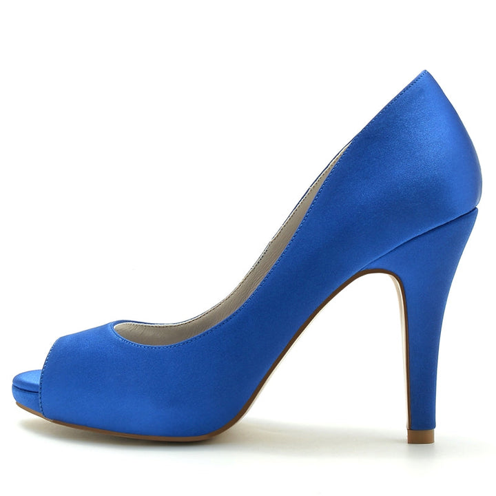 Women's Wedding Shoes Royal Blue Peep Toe High Heel Comfortable Elegant Bridal Shoes