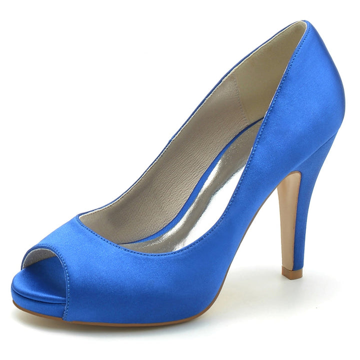 Women's Wedding Shoes Royal Blue Peep Toe High Heel Comfortable Elegant Bridal Shoes