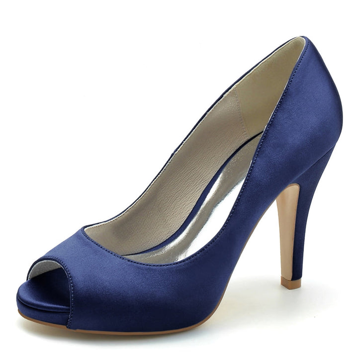Women's Wedding Shoes Royal Blue Peep Toe High Heel Comfortable Elegant Bridal Shoes