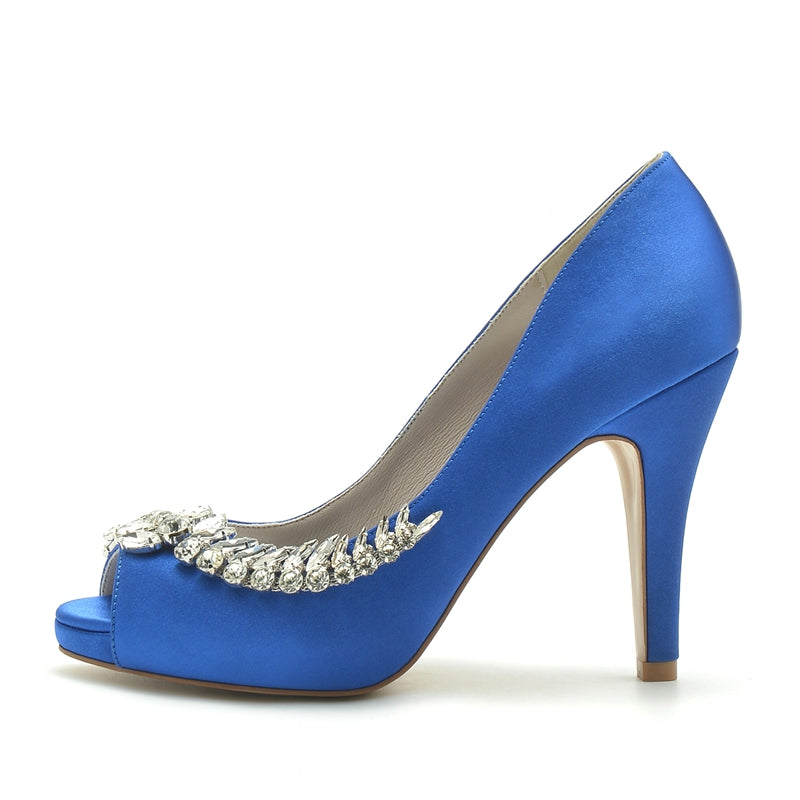 Women's Wedding Shoes White Peep Toe High Heel Luxurious Bridal Shoes with Rhinestone