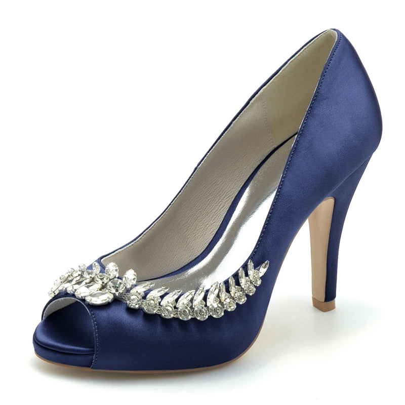 Women's Wedding Shoes White Peep Toe High Heel Luxurious Bridal Shoes with Rhinestone
