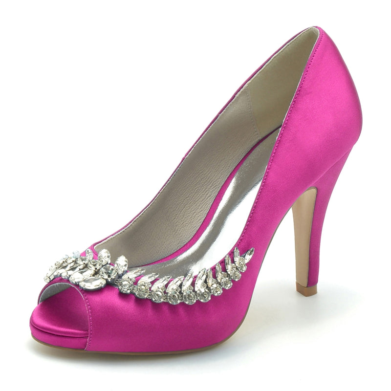 Women's Wedding Shoes White Peep Toe High Heel Luxurious Bridal Shoes with Rhinestone