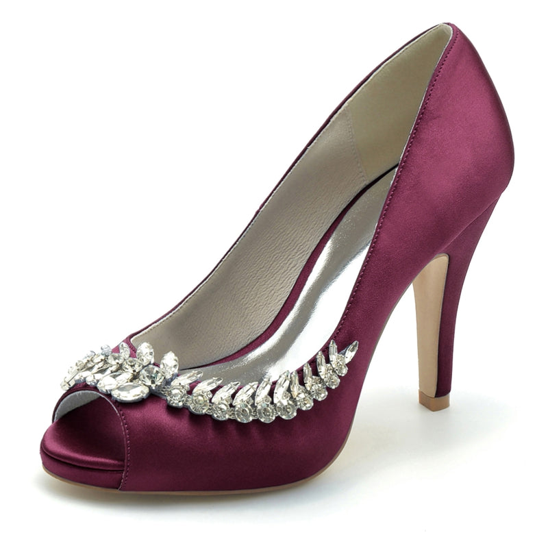 Women's Wedding Shoes White Peep Toe High Heel Luxurious Bridal Shoes with Rhinestone