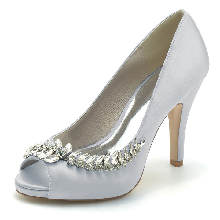 Women's Wedding Shoes White Peep Toe High Heel Luxurious Bridal Shoes with Rhinestone