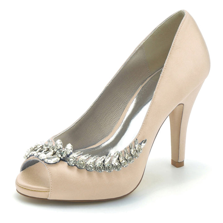 Women's Wedding Shoes White Peep Toe High Heel Luxurious Bridal Shoes with Rhinestone