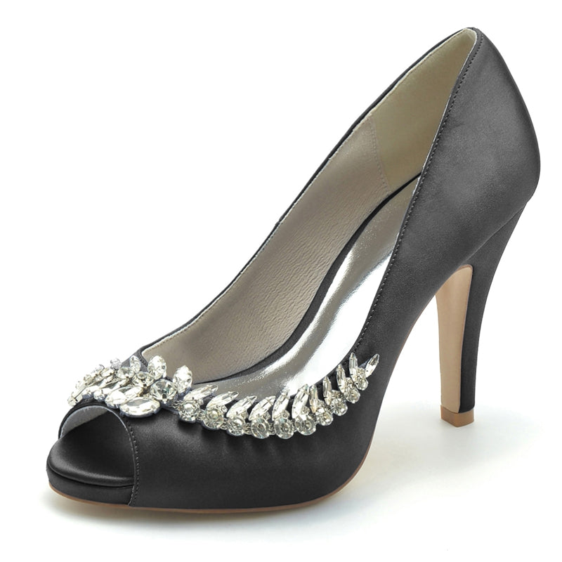 Women's Wedding Shoes White Peep Toe High Heel Luxurious Bridal Shoes with Rhinestone