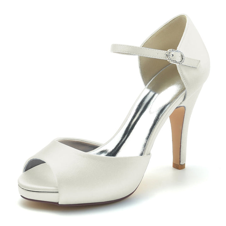 Women's Wedding Shoes Peep Toe Stiletto Heel High-End Minimalism Buckle Bridal Shoes