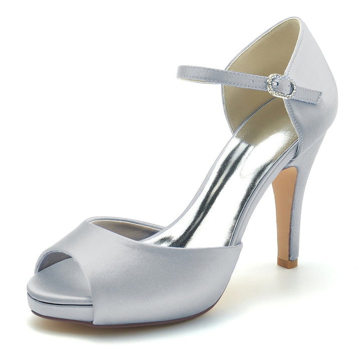 Women's Wedding Shoes Peep Toe Stiletto Heel High-End Minimalism Buckle Bridal Shoes