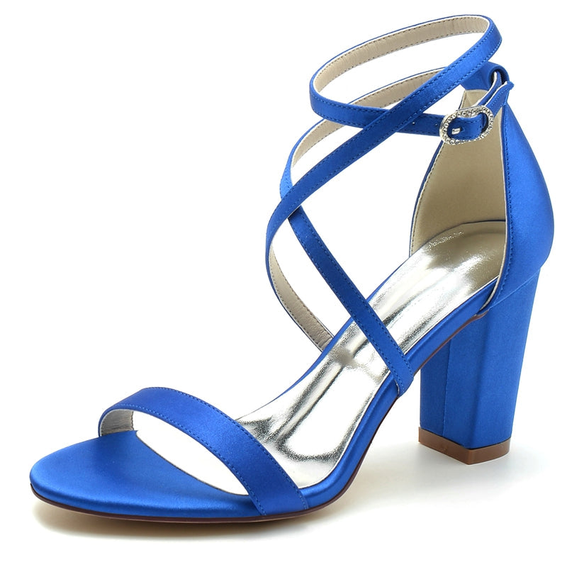 Women's Wedding Shoes Opened Toe Chunky Heel Crossed Straps Chic Simple Buckle Bridal Shoes