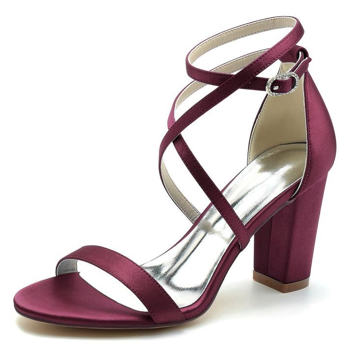 Women's Wedding Shoes Opened Toe Chunky Heel Crossed Straps Chic Simple Buckle Bridal Shoes