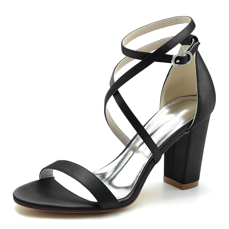 Women's Wedding Shoes Opened Toe Chunky Heel Crossed Straps Chic Simple Buckle Bridal Shoes