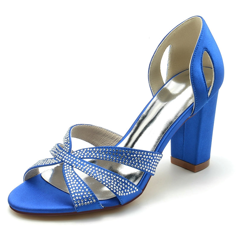 Women's Wedding Shoes Peep Toe High Heel Cross Crystal Straps Classical Bridal Shoes