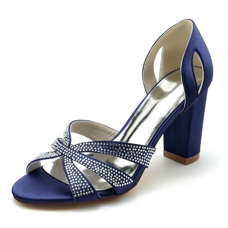 Women's Wedding Shoes Peep Toe High Heel Cross Crystal Straps Classical Bridal Shoes
