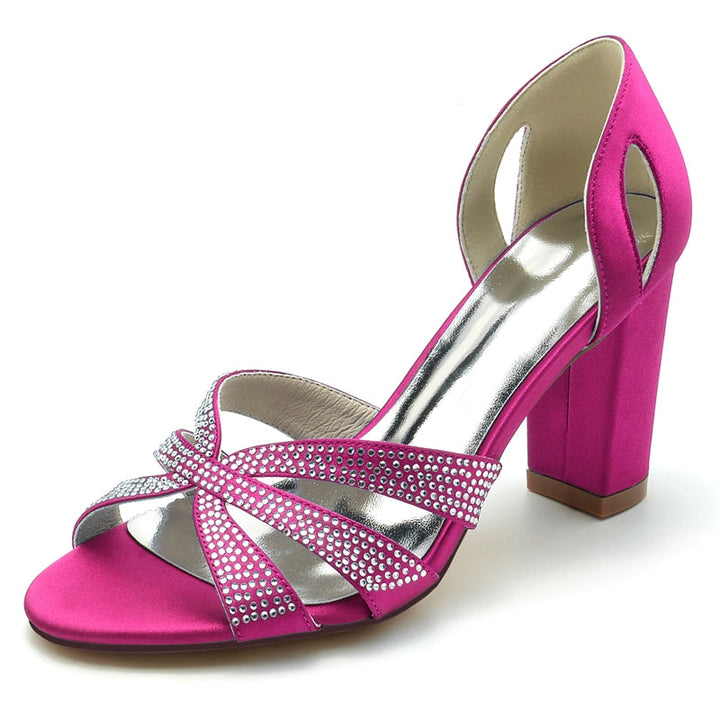 Women's Wedding Shoes Peep Toe High Heel Cross Crystal Straps Classical Bridal Shoes