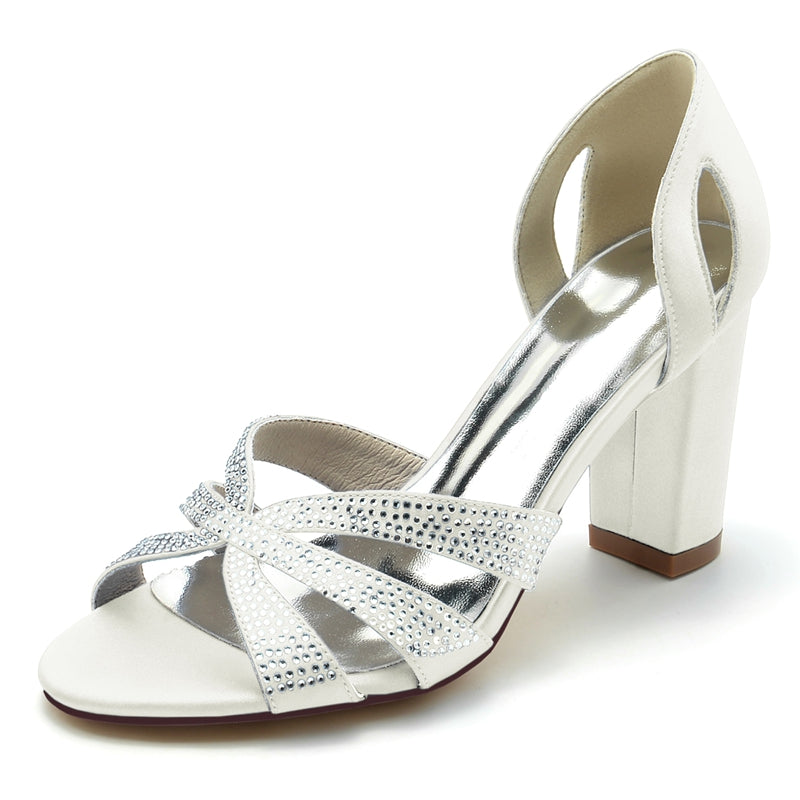 Women's Wedding Shoes Peep Toe High Heel Cross Crystal Straps Classical Bridal Shoes