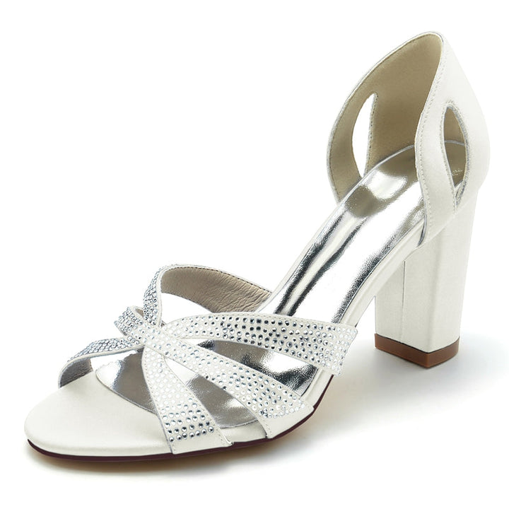 Women's Wedding Shoes Peep Toe High Heel Cross Crystal Straps Classical Bridal Shoes