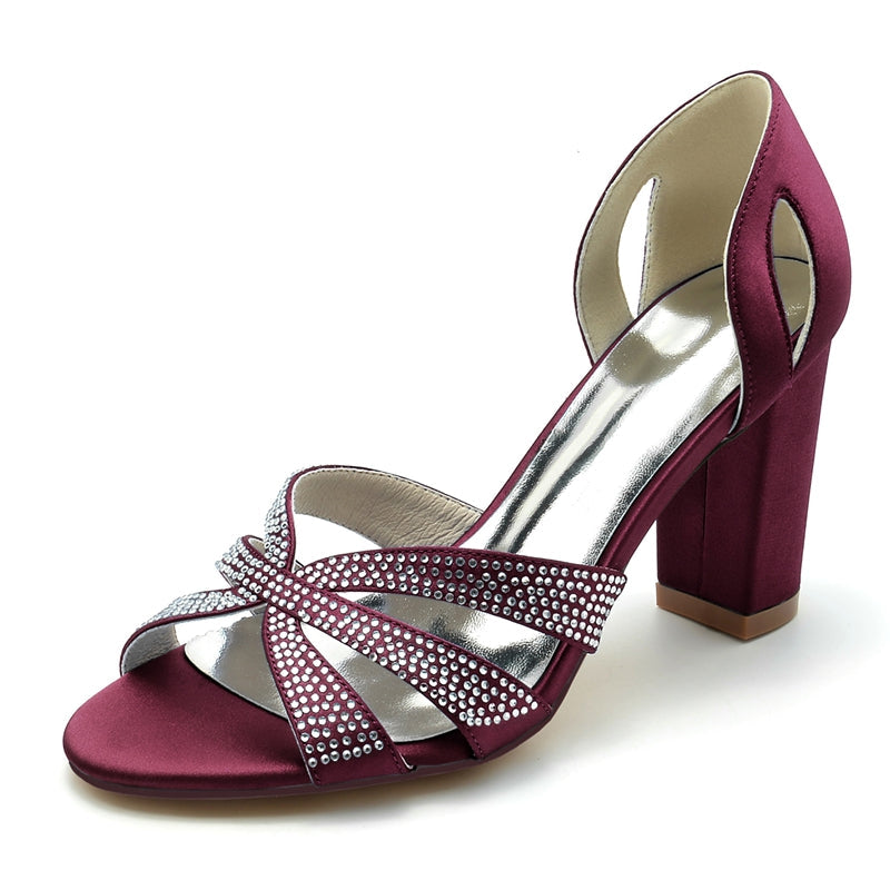 Women's Wedding Shoes Peep Toe High Heel Cross Crystal Straps Classical Bridal Shoes