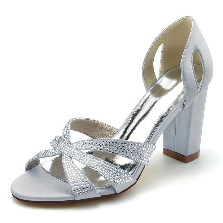 Women's Wedding Shoes Peep Toe High Heel Cross Crystal Straps Classical Bridal Shoes