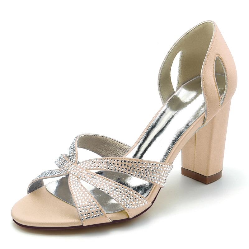 Women's Wedding Shoes Peep Toe High Heel Cross Crystal Straps Classical Bridal Shoes