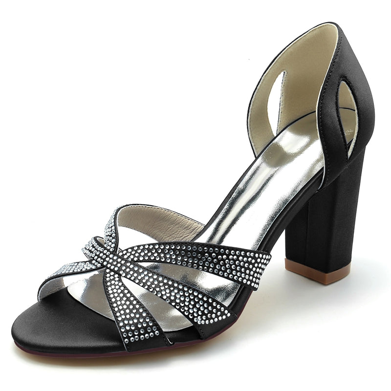 Women's Wedding Shoes Peep Toe High Heel Cross Crystal Straps Classical Bridal Shoes