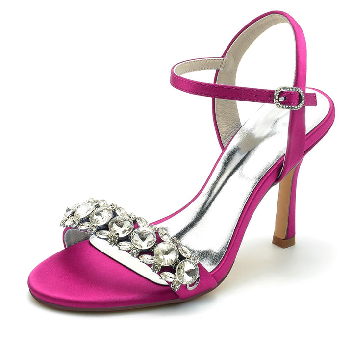 Women's Wedding Shoes Open Toe Stiletto Heel Chic Bridal Shoes with Delicate Rhinestone