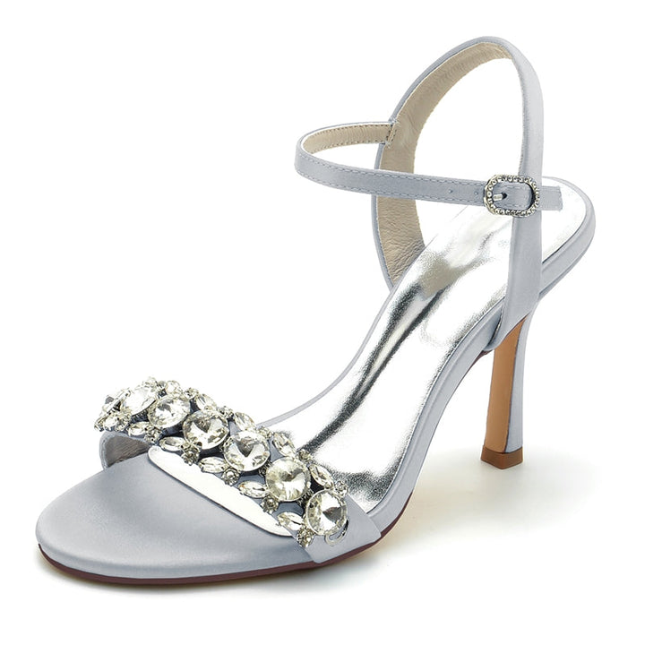 Women's Wedding Shoes Open Toe Stiletto Heel Chic Bridal Shoes with Delicate Rhinestone