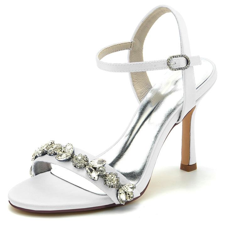 Women's Wedding Shoes Stiletto Heel Stylish Buckle Bridal Shoes with Rhinestone