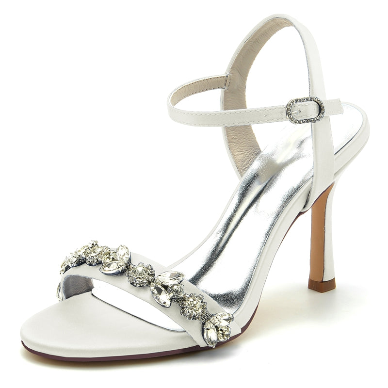 Women's Wedding Shoes Stiletto Heel Stylish Buckle Bridal Shoes with Rhinestone