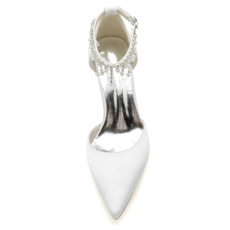 Women's Wedding Shoes Pointed Toe Block Heel Graceful Buckle Bridal Shoes with Pearl Tassels