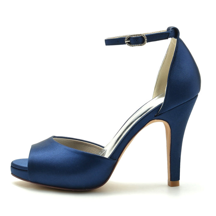 Women's Wedding Shoes Thick Sole Peep Toe High Heel Buckle Simple Bridal Shoes