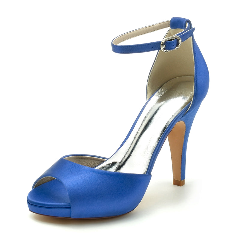 Women's Wedding Shoes Thick Sole Peep Toe High Heel Buckle Simple Bridal Shoes