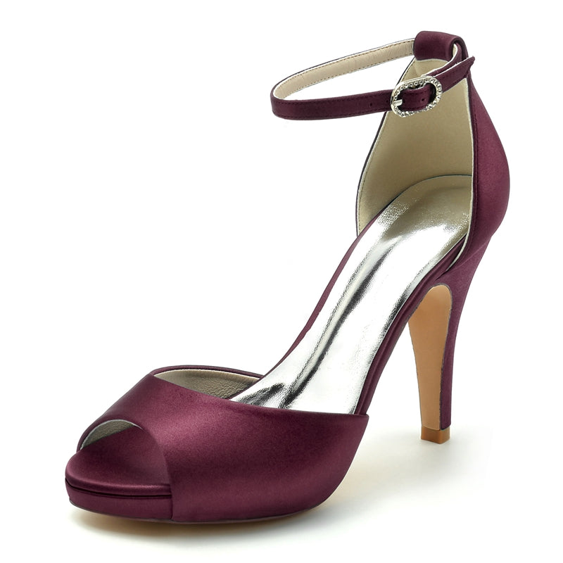 Women's Wedding Shoes Thick Sole Peep Toe High Heel Buckle Simple Bridal Shoes