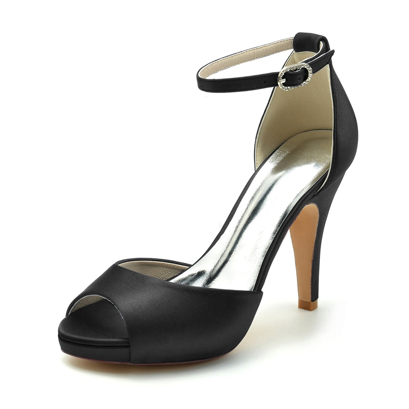 Women's Wedding Shoes Thick Sole Peep Toe High Heel Buckle Simple Bridal Shoes