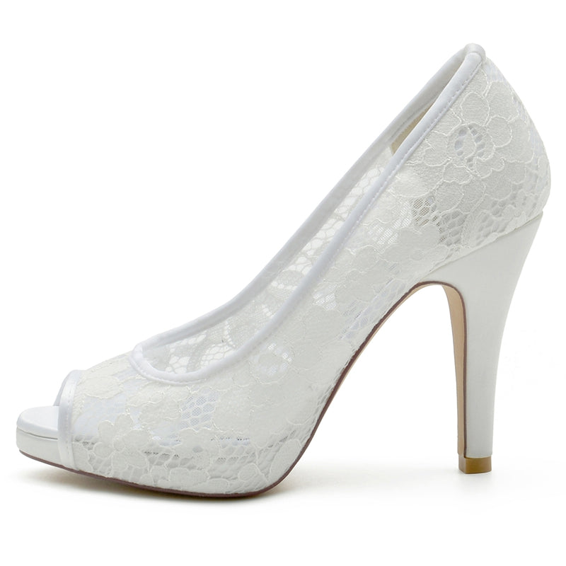 Women's Wedding Shoes Peep Toe High Heel Exquisite Lace Versatile Bridal Shoes