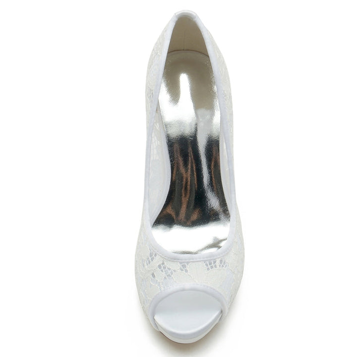 Women's Wedding Shoes Peep Toe High Heel Exquisite Lace Versatile Bridal Shoes