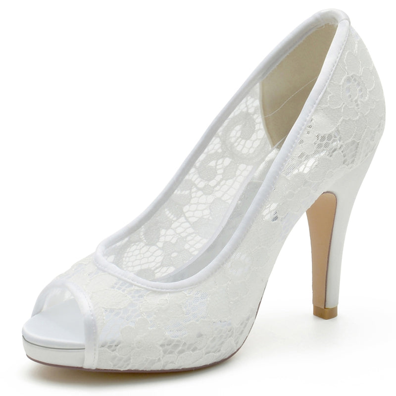 Women's Wedding Shoes Peep Toe High Heel Exquisite Lace Versatile Bridal Shoes