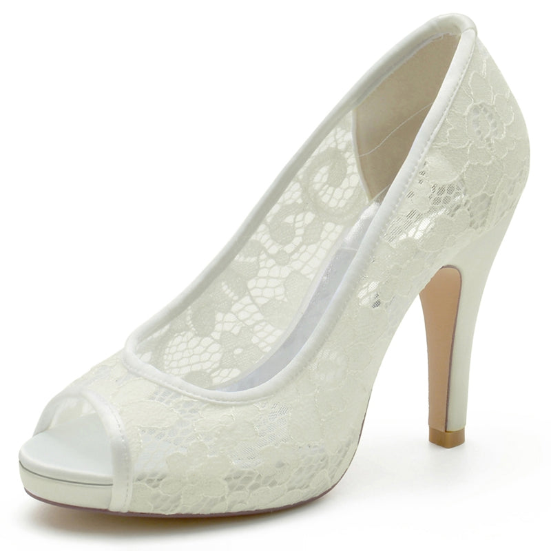 Women's Wedding Shoes Peep Toe High Heel Exquisite Lace Versatile Bridal Shoes