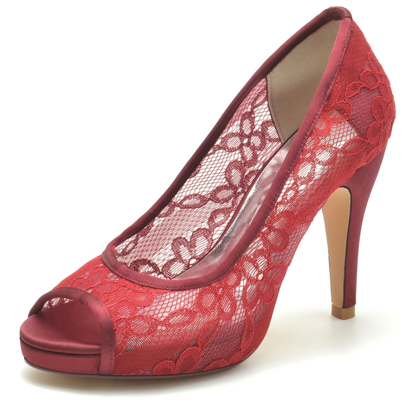 Women's Wedding Shoes Peep Toe High Heel Exquisite Lace Versatile Bridal Shoes