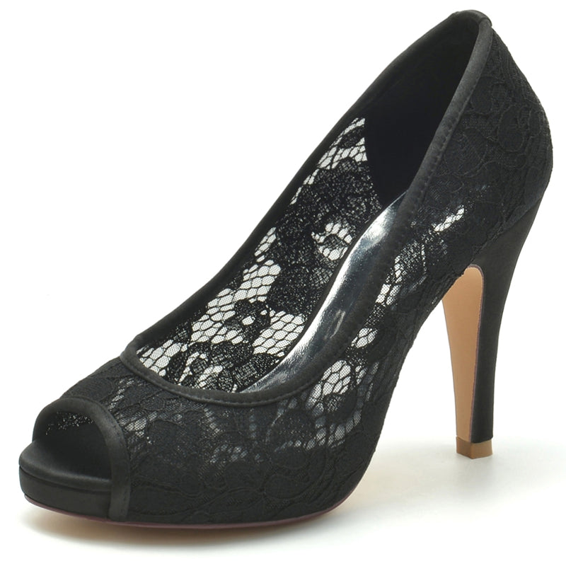 Women's Wedding Shoes Peep Toe High Heel Exquisite Lace Versatile Bridal Shoes